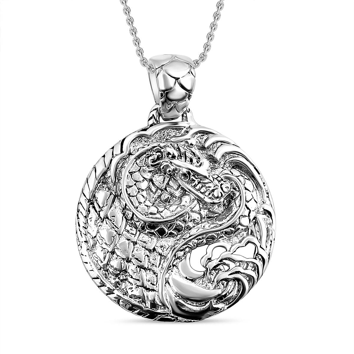 Royal Bali Collection- Sterling Silver Dragon Pendant with Chain (Size 20), Silver Wt. 11.1 Gms