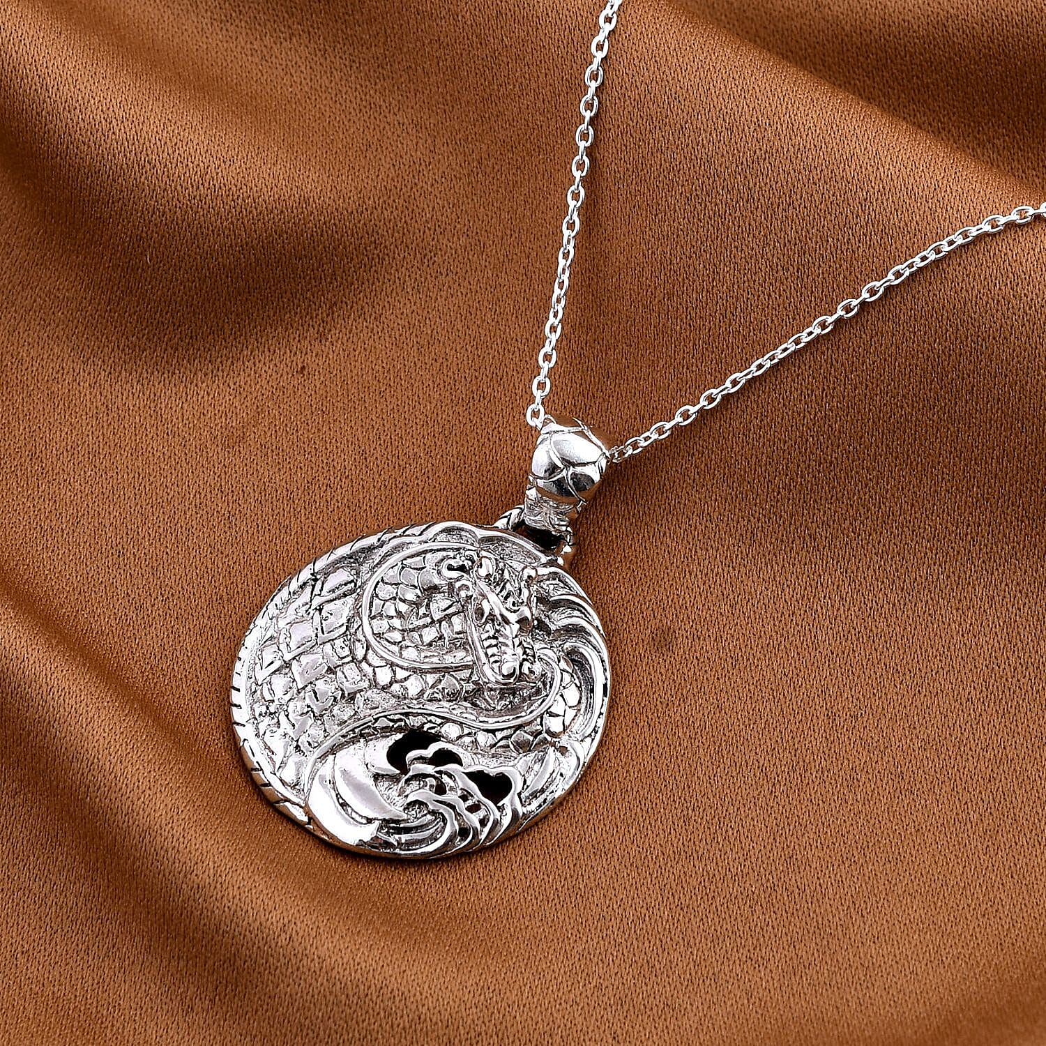 Royal Bali Collection- Sterling Silver Dragon Pendant with Chain (Size 20), Silver Wt. 11.1 Gms