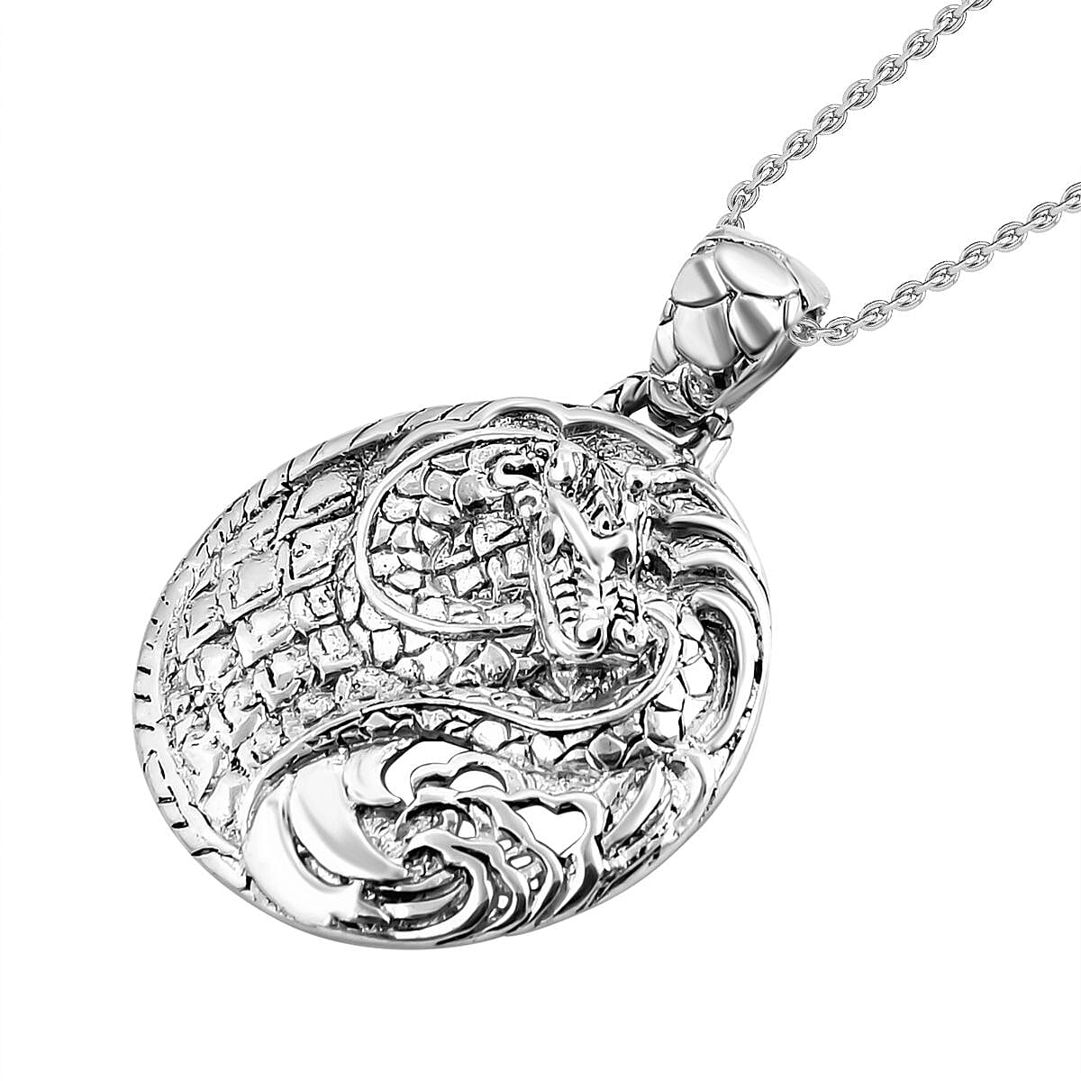 Royal Bali Collection- Sterling Silver Dragon Pendant with Chain (Size 20), Silver Wt. 11.1 Gms