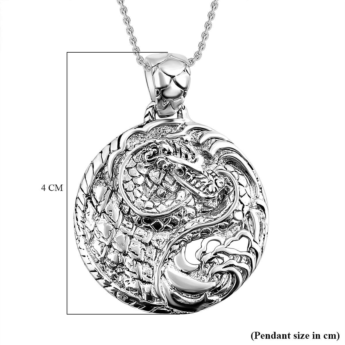 Royal Bali Collection- Sterling Silver Dragon Pendant with Chain (Size 20), Silver Wt. 11.1 Gms