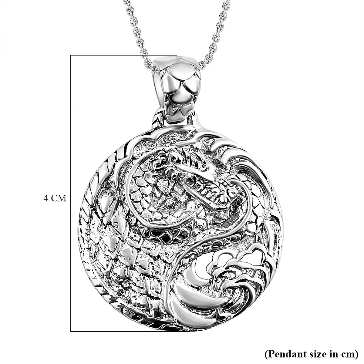 Royal Bali Collection- Sterling Silver Dragon Pendant with Chain (Size 20), Silver Wt. 11.1 Gms