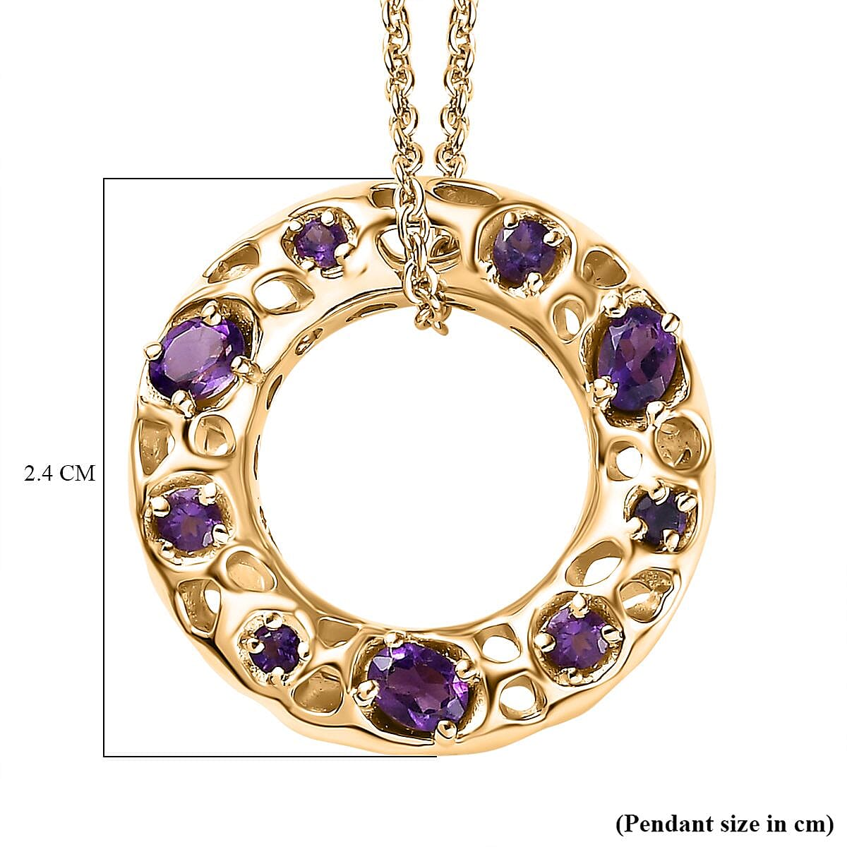 Rachel Galley - African Amethyst Circle Pendant with Cable Chain CL30 (Size 20) in 18K Vermeil Yellow Gold Plated Sterling Silver Rachel Galley - African Amethyst Circle Pendant with Cable Chain CL30 (Size 20) in 18K Vermeil Yellow Gold Plated Sterling Silver