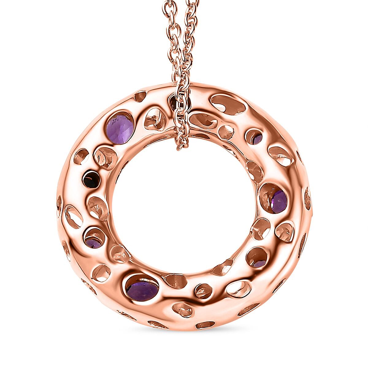 Rachel Galley - African Amethyst Circle Pendant with Cable Chain CL30 (Size 20) in 18K Vermeil Rose Gold Plated Sterling Silver Rachel Galley - African Amethyst Circle Pendant with Cable Chain CL30 (Size 20) in 18K Vermeil Rose Gold Plated Sterling Silver