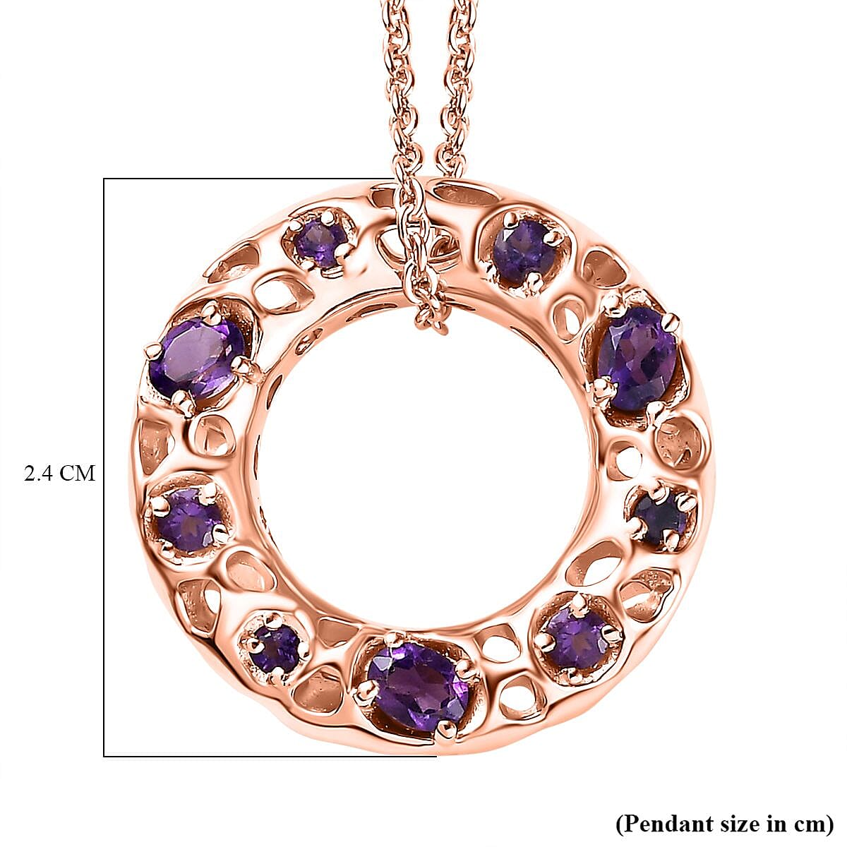 Rachel Galley - African Amethyst Circle Pendant with Cable Chain CL30 (Size 20) in 18K Vermeil Rose Gold Plated Sterling Silver Rachel Galley - African Amethyst Circle Pendant with Cable Chain CL30 (Size 20) in 18K Vermeil Rose Gold Plated Sterling Silver