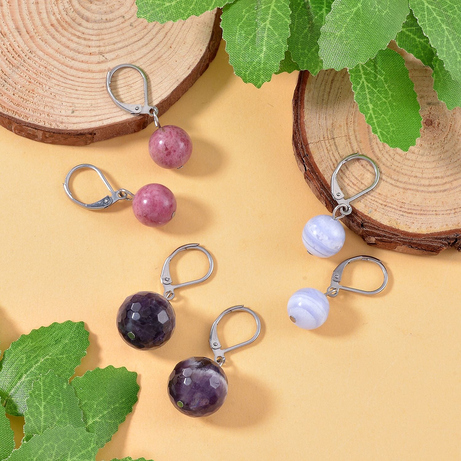 Set of 3 - Multi Gemstone Earring With Lever Back 67.50 Ct.