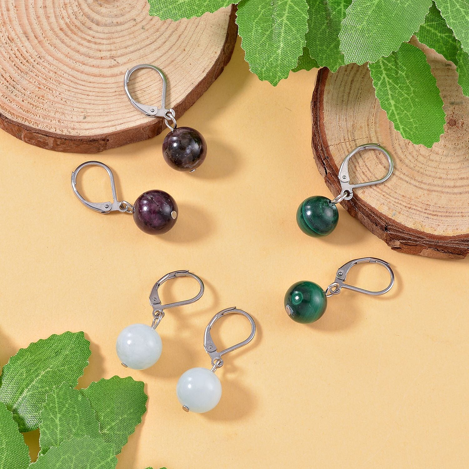 Set of 3 - Multi Gemstone Earrings With Lever Backs