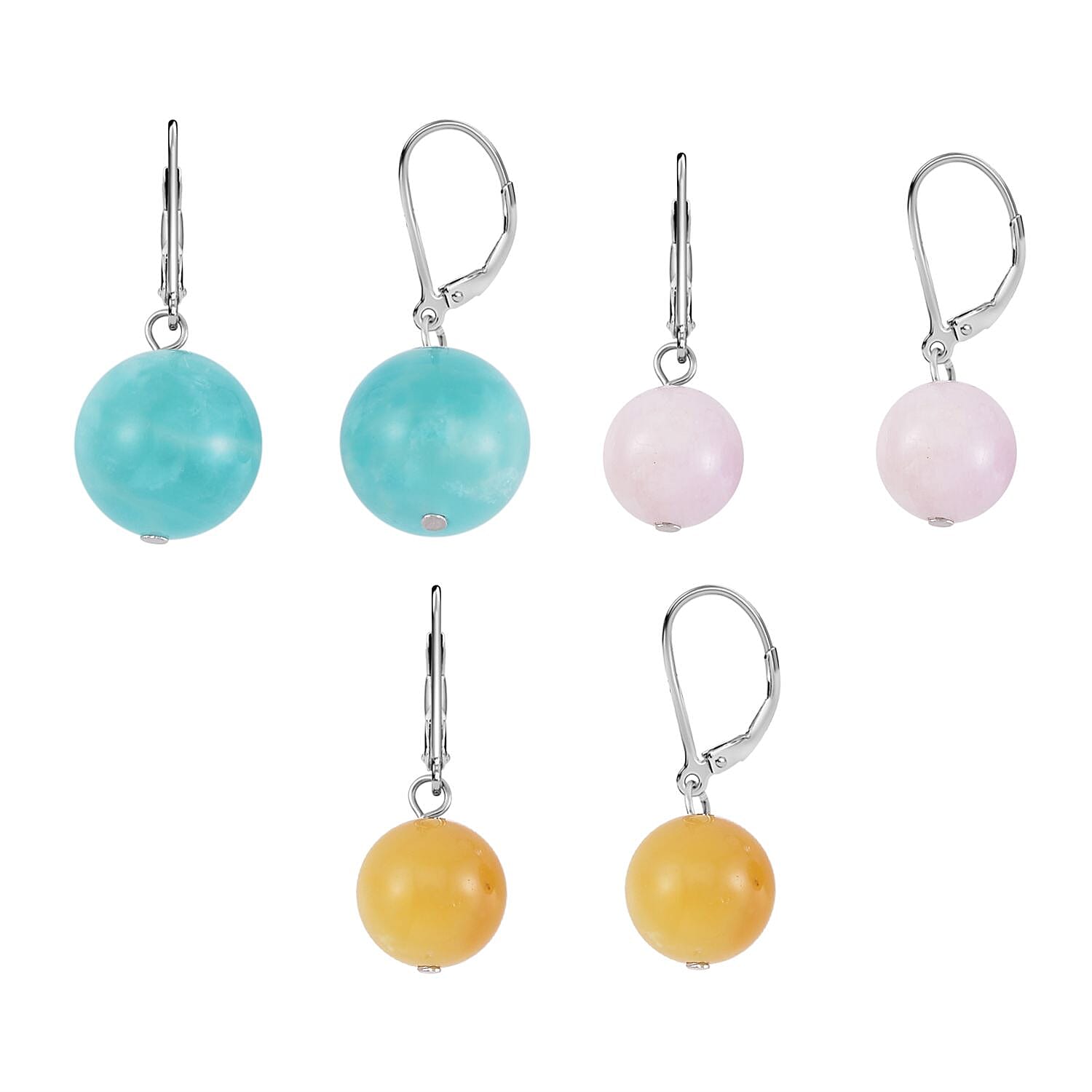 Set of 3 -Multi Gemstone Earrings With Lever Back in Stainless Steel 50.20 Ct
