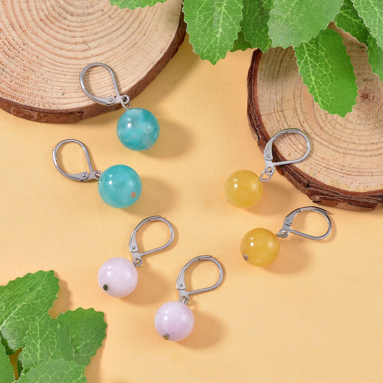 Set of 3 -Multi Gemstone Earrings With Lever Back in Stainless Steel 50.20 Ct