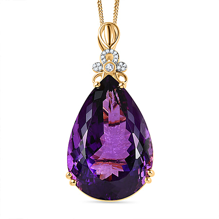 Lusaka Amethyst & Natural Zircon Drop Pendant with Chain (Size 20) in 18K Vermeil Yellow Gold Plated Sterling Silver 100.36 Ct, Silver Wt. 13.04 Gms