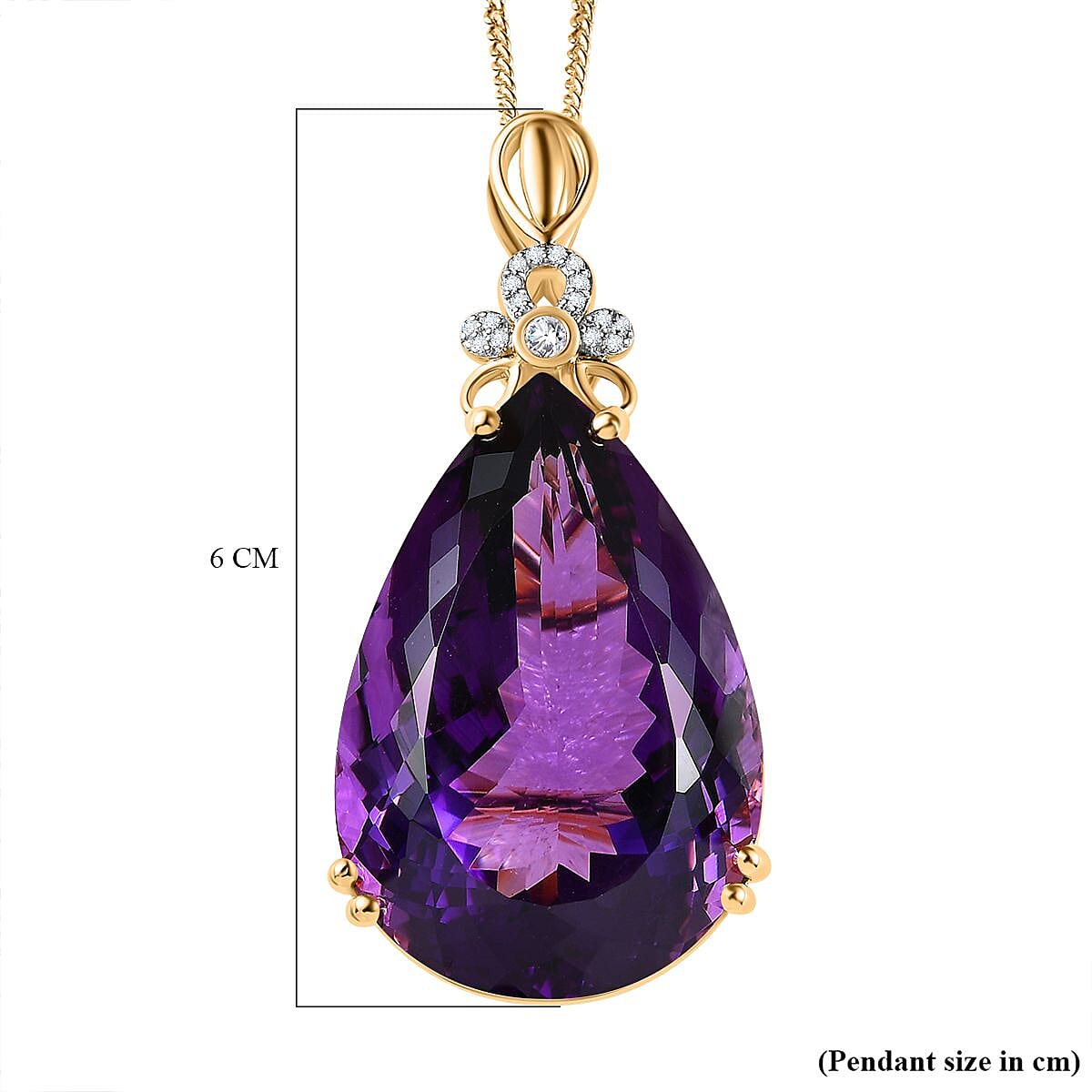 Lusaka Amethyst & Natural Zircon Drop Pendant with Chain (Size 20) in 18K Vermeil Yellow Gold Plated Sterling Silver 100.36 Ct, Silver Wt. 13.04 Gms