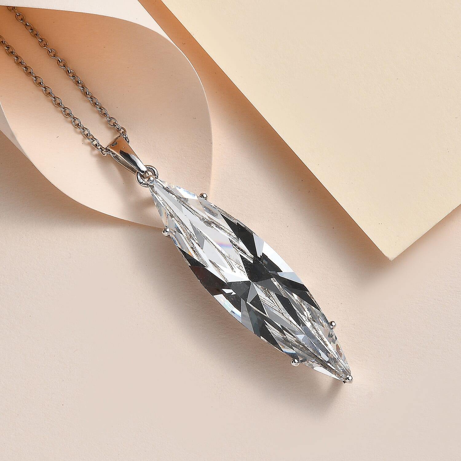 White Finest Austrian Crystal Platinum Overlay Sterling Silver Solitaire Pendant with Stainless Steel Chain (Size 20)