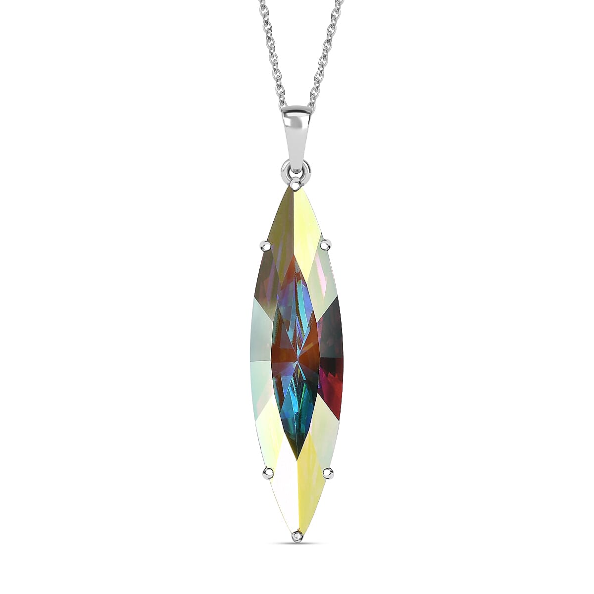 Aurore Boreale Finest Austrian Crystal Pendant with Chain (Size 20) in Platinum Overlay Sterling Silver