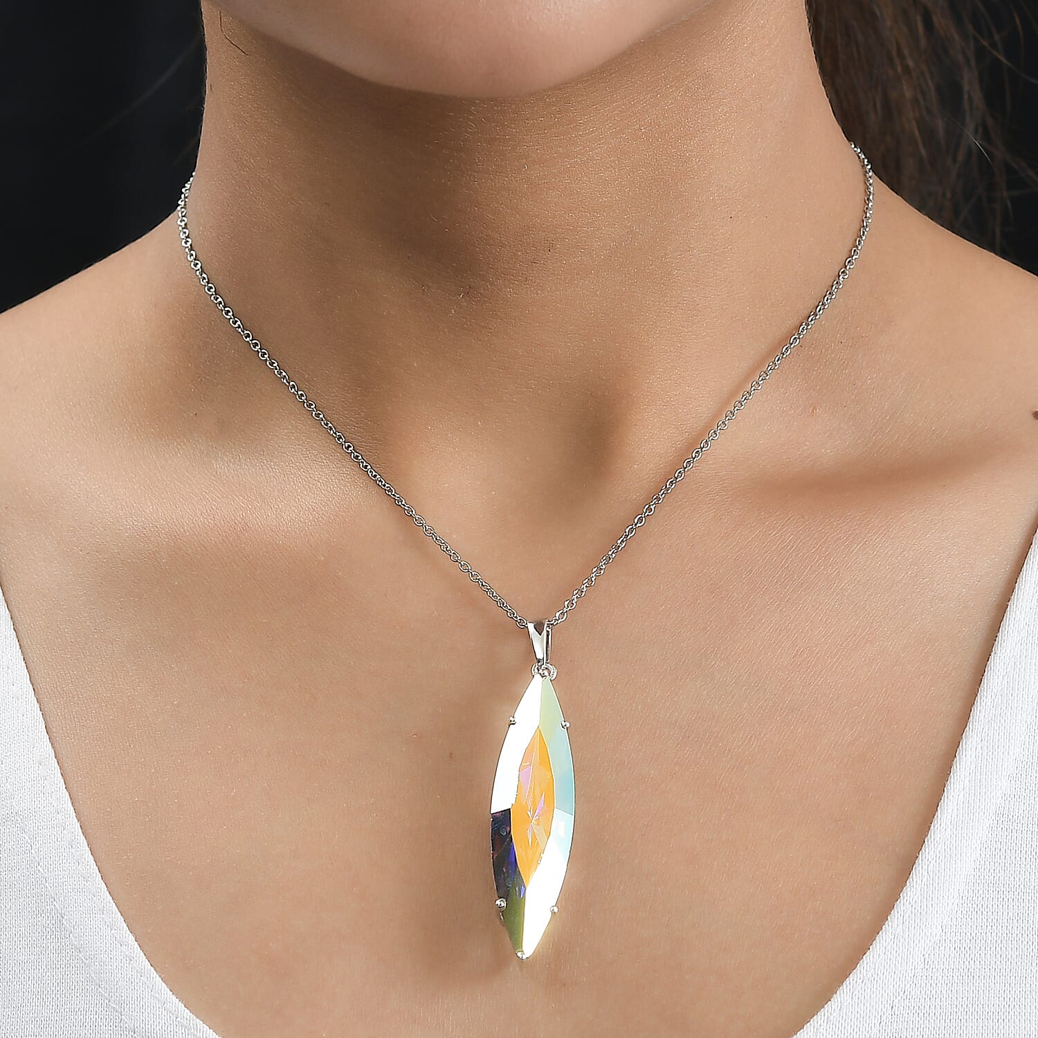 Aurore Boreale Finest Austrian Crystal Pendant with Chain (Size 20) in Platinum Overlay Sterling Silver