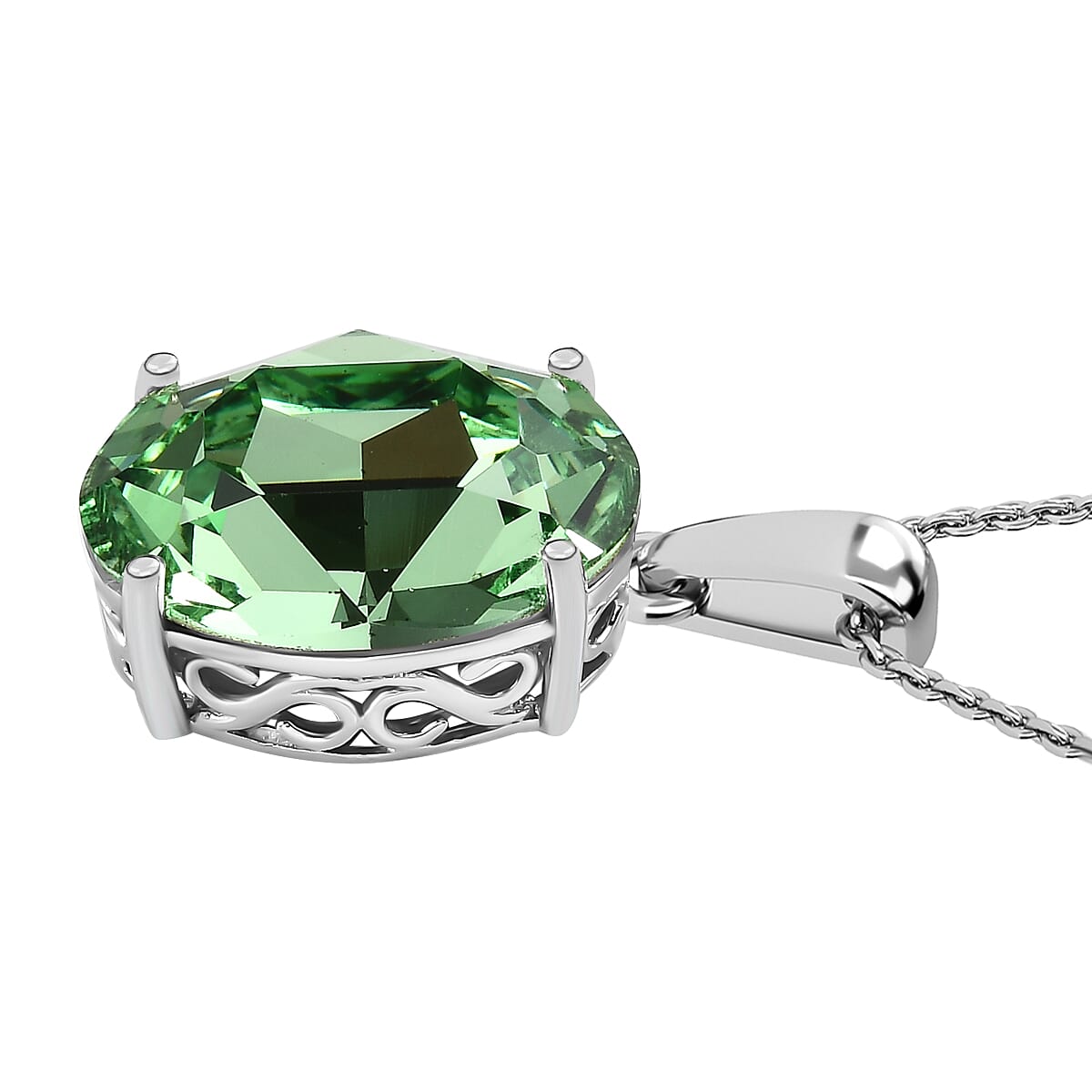  Peridot Finest Crystal Pendant with Chain (Size 20) in Platinum Overlay Sterling Silver 10.600 Ct.