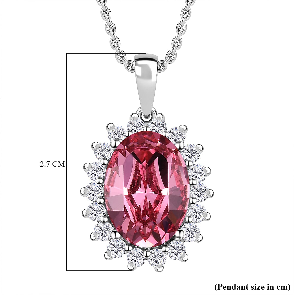 White Cubic Zirconia & Rose Finest Austrian Crystal Platinum Overlay Sterling Silver Halo Pendant with Stainless Steel Chain (Size 20)