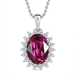 Siam Colour Austrian Crystal Platinum Overlay Sterling Silver Halo Pendant with Chain (Size 20) 6.30 Ct, Silver Wt. 5.43 Gms
