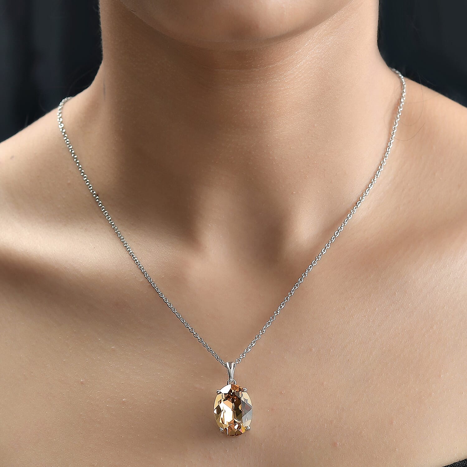 Light Colorado Finest Austrian Crystal Platinum Overlay Sterling Silver Solitaire Pendant with Stainless Steel Chain (Size 20)