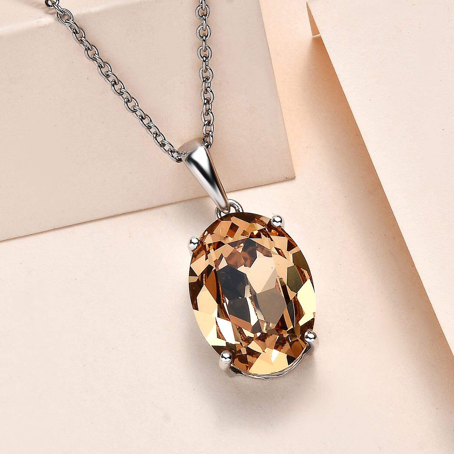 Light Colorado Finest Austrian Crystal Platinum Overlay Sterling Silver Solitaire Pendant with Stainless Steel Chain (Size 20)