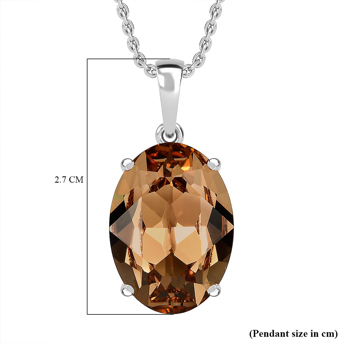 Light Colorado Finest Austrian Crystal Platinum Overlay Sterling Silver Solitaire Pendant with Stainless Steel Chain (Size 20)