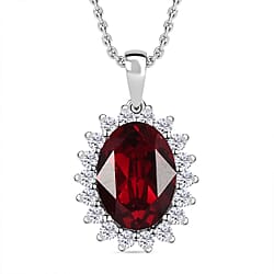 Siam Colour Austrian Crystal Platinum Overlay Sterling Silver Halo Pendant with Chain (Size 20) 6.30 Ct, Silver Wt. 5.43 Gms