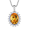 White Cubic Zirconia & Sunflower Finest Austrian Crystal Platinum Overlay Sterling Silver Halo Pendant with Stainless Steel Chain (Size 20)