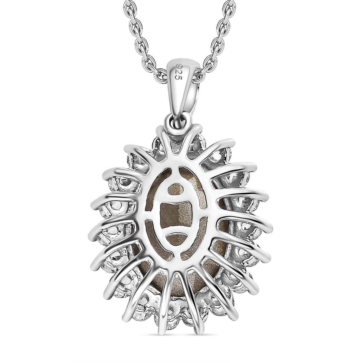 White Cubic Zirconia & Sunflower Finest Austrian Crystal Platinum Overlay Sterling Silver Halo Pendant with Stainless Steel Chain (Size 20)