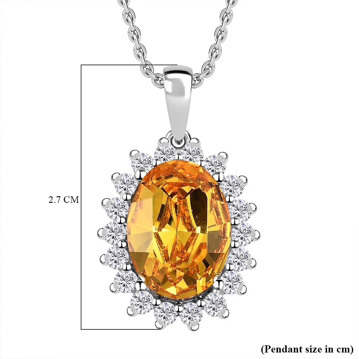 White Cubic Zirconia & Sunflower Finest Austrian Crystal Platinum Overlay Sterling Silver Halo Pendant with Stainless Steel Chain (Size 20)