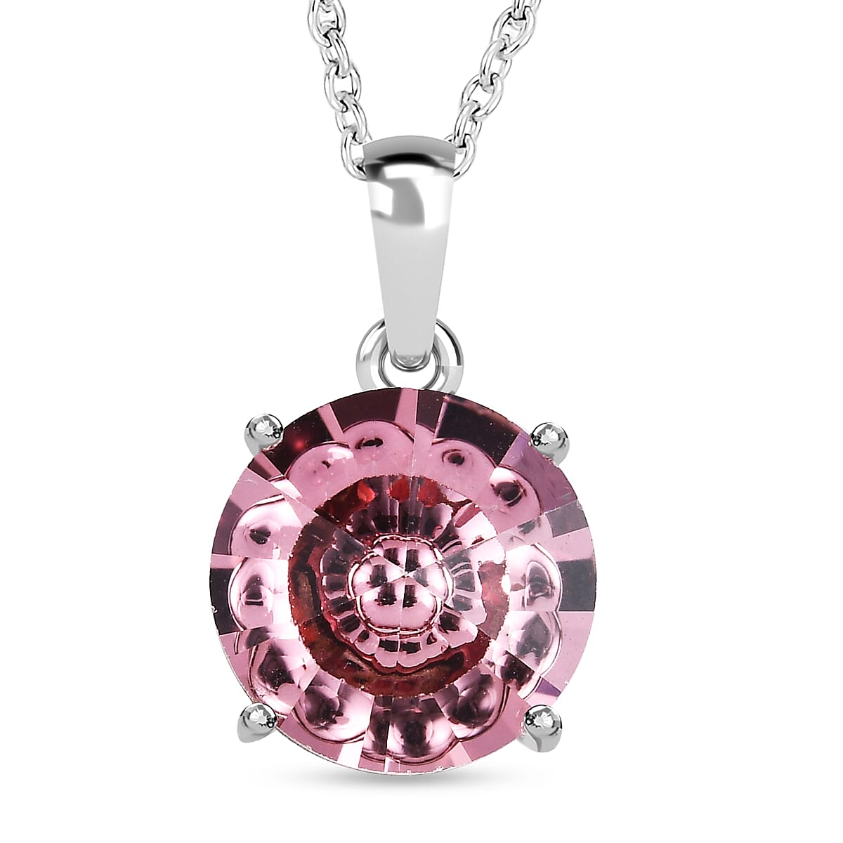 Antique Pink Finest Austrian Crystal Platinum Overlay Sterling Silver Pendant with Stainless Steel Chain (Size 20)