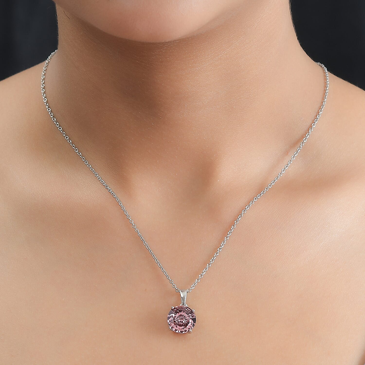 Antique Pink Finest Austrian Crystal Platinum Overlay Sterling Silver Pendant with Stainless Steel Chain (Size 20)
