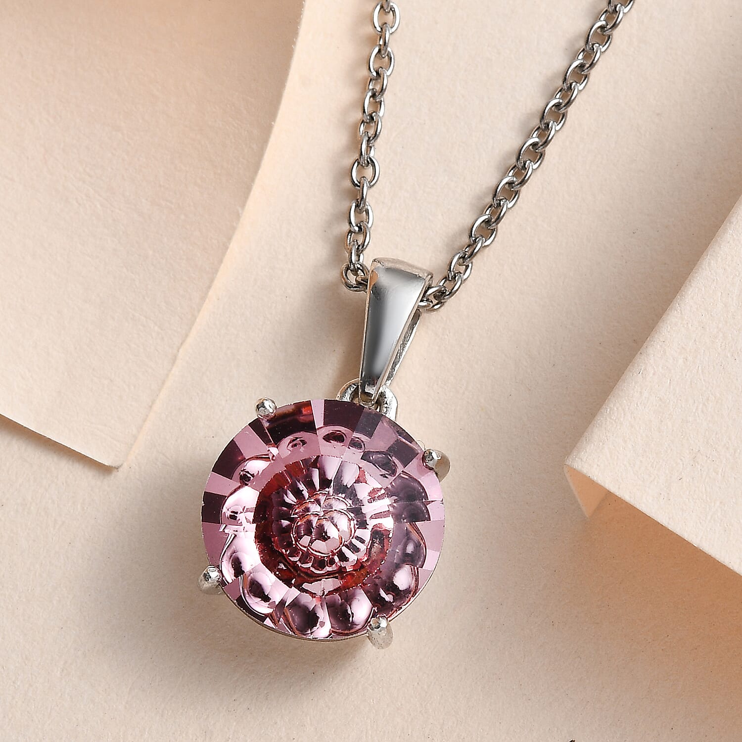 Antique Pink Finest Austrian Crystal Platinum Overlay Sterling Silver Pendant with Stainless Steel Chain (Size 20)