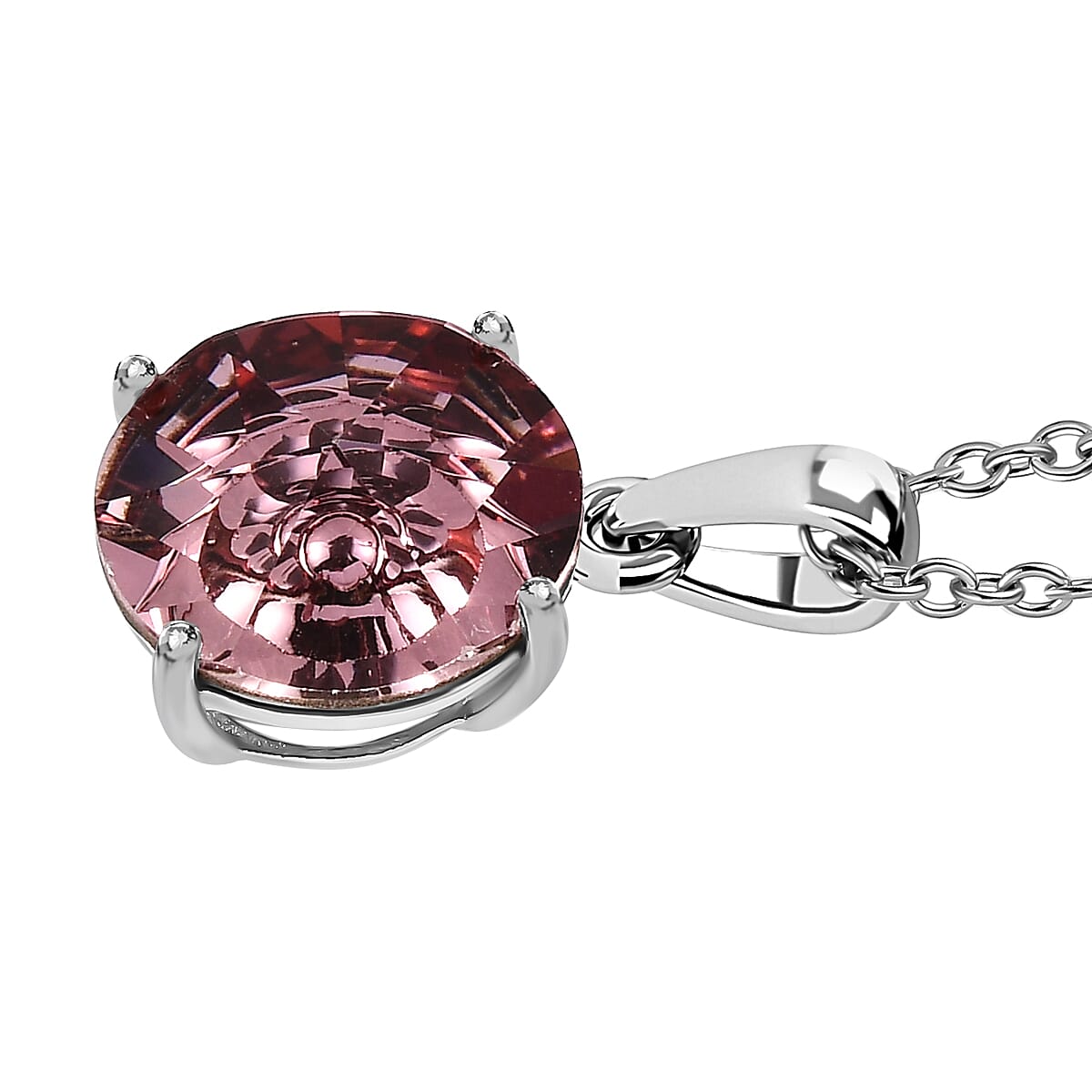 Antique Pink Finest Austrian Crystal Platinum Overlay Sterling Silver Pendant with Stainless Steel Chain (Size 20)