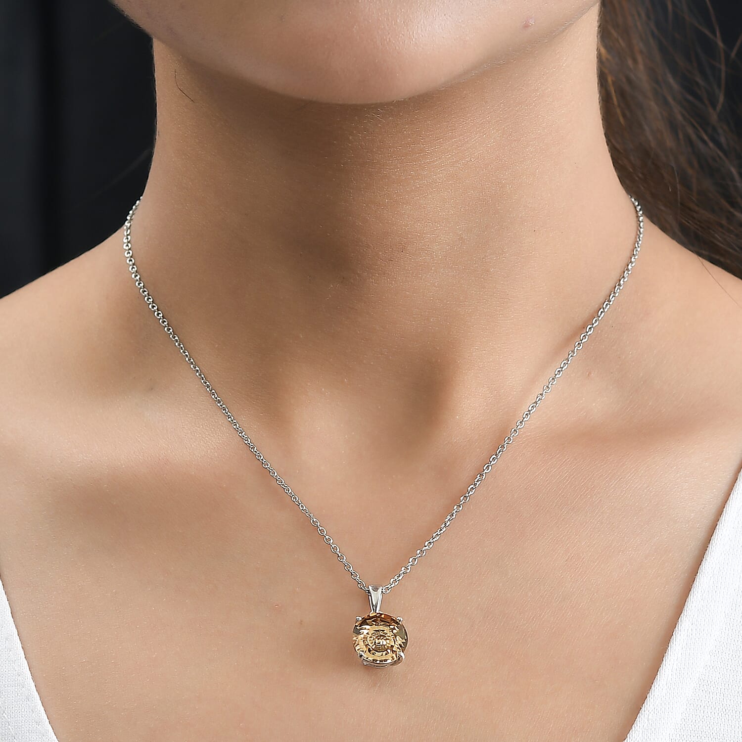 Light Colorado Topaz Finest Austrian Crystal Platinum Overlay Sterling Silver Pendant with Stainless Steel Chain (Size 20)