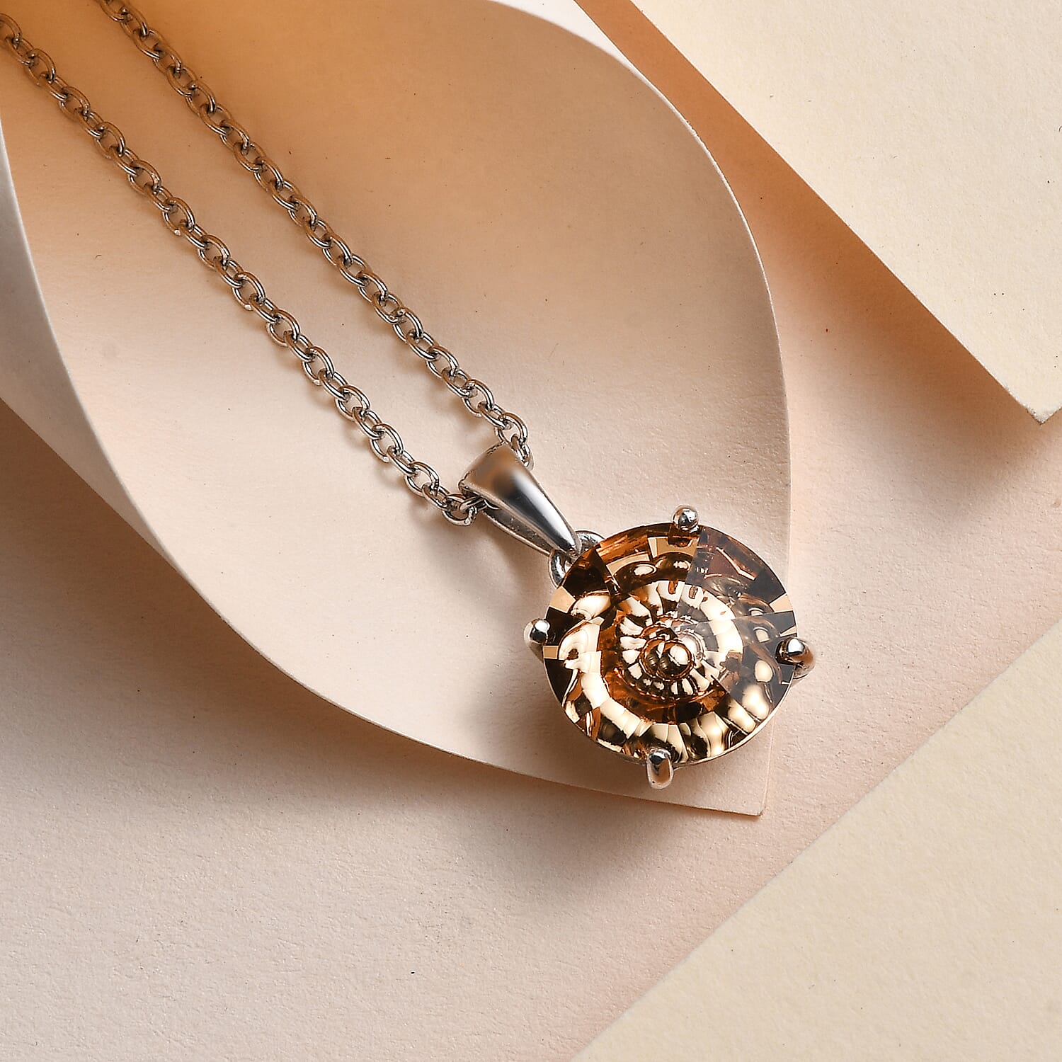 Light Colorado Topaz Finest Austrian Crystal Platinum Overlay Sterling Silver Pendant with Stainless Steel Chain (Size 20)