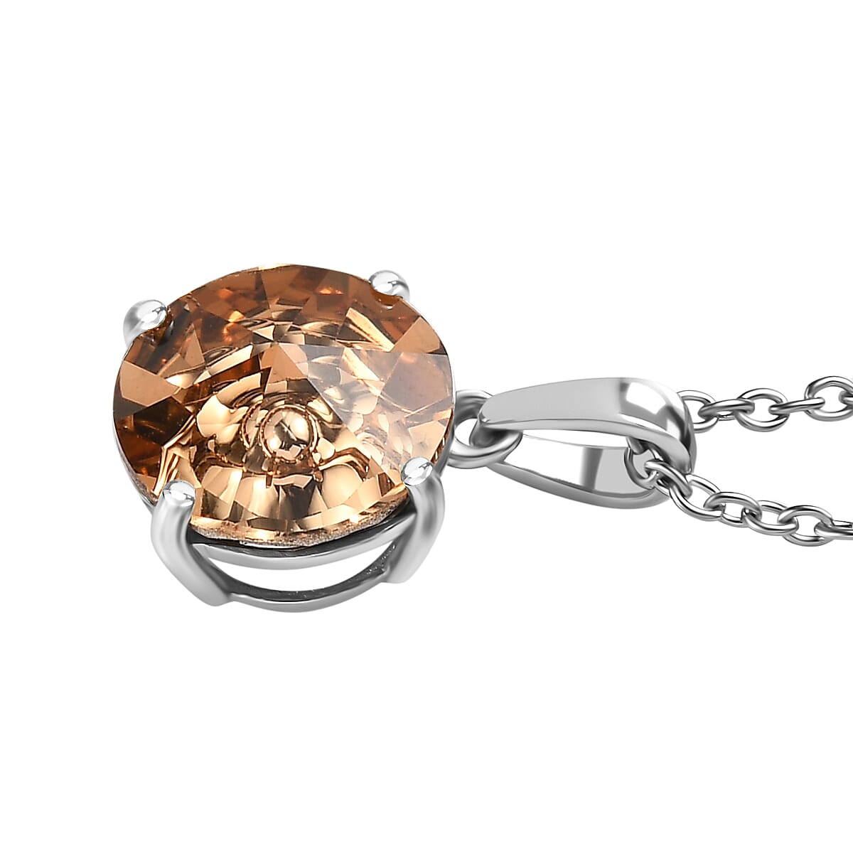 Light Colorado Topaz Finest Austrian Crystal Platinum Overlay Sterling Silver Pendant with Stainless Steel Chain (Size 20)