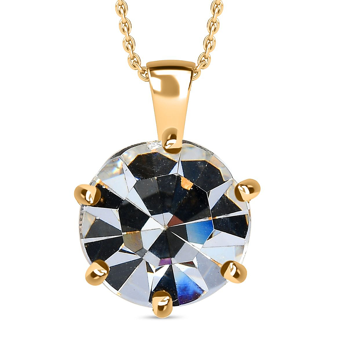 Finest Austrian Crystal Pendant with Stainless Steel Chain (Size 20) in Platinum Overlay and 18K Vermeil Yellow Gold Plated Sterling Silver