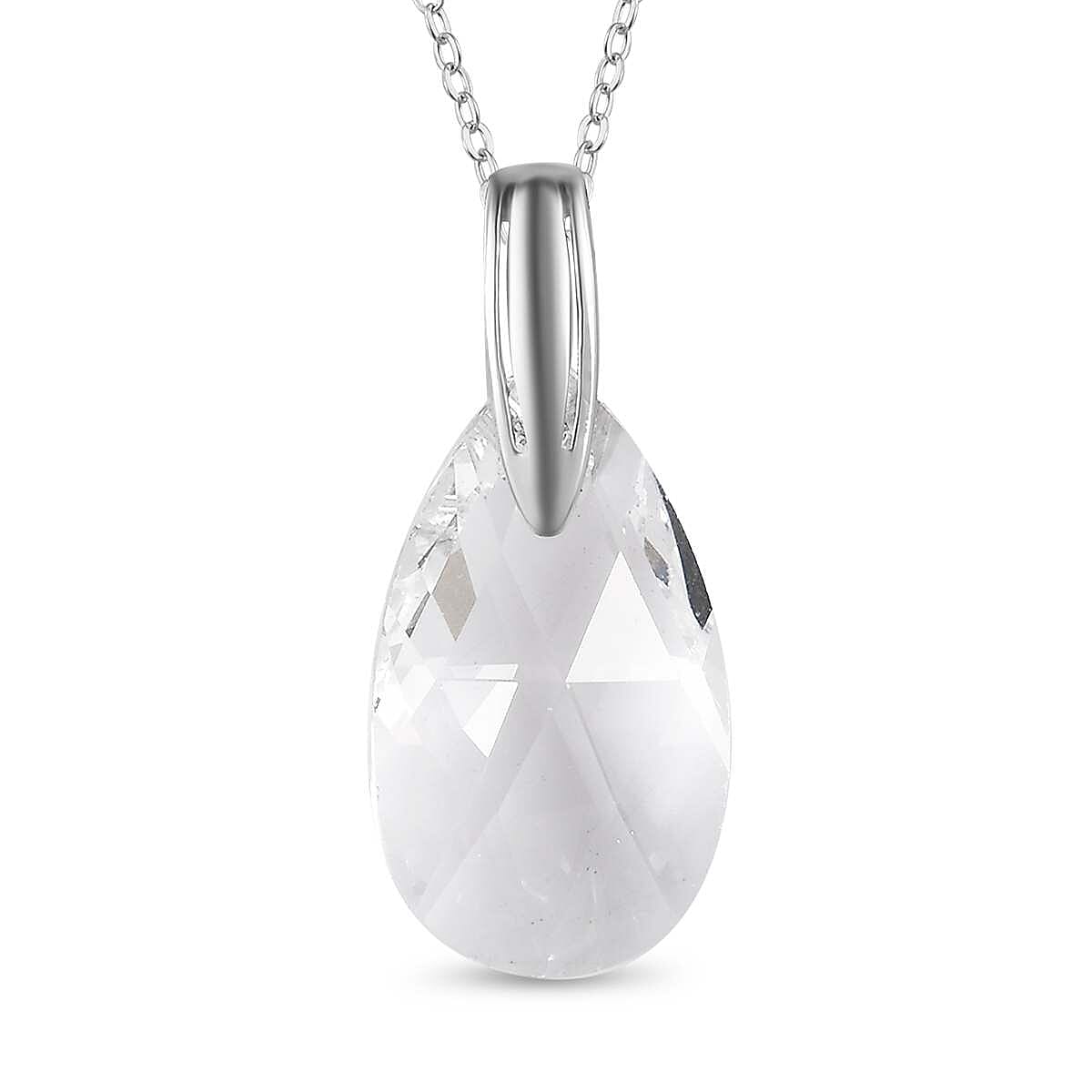  White Finest Crystal Pendant with Chain (Size 20) in Platinum Overlay Sterling Silver 12.000 Ct.