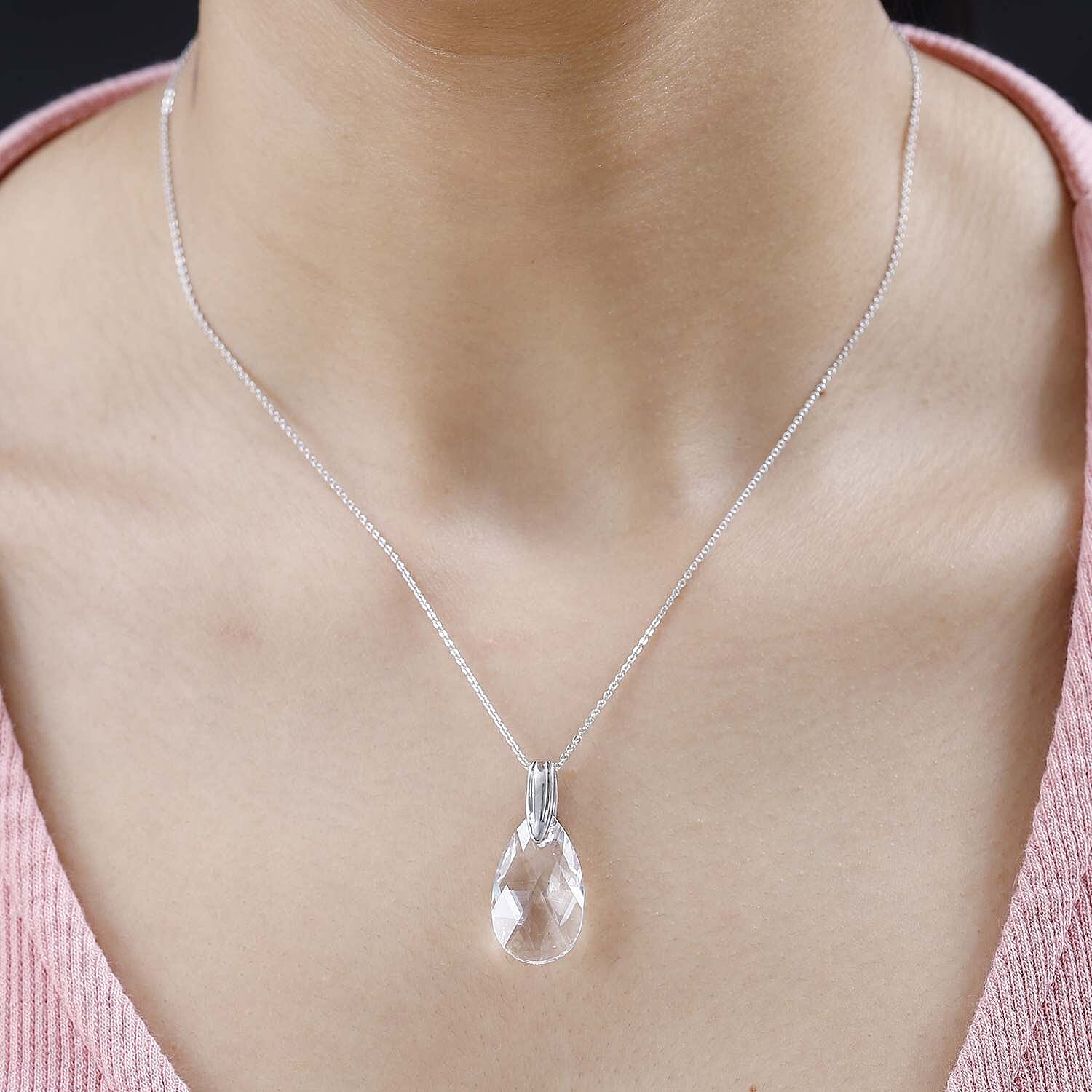  White Finest Crystal Pendant with Chain (Size 20) in Platinum Overlay Sterling Silver 12.000 Ct.