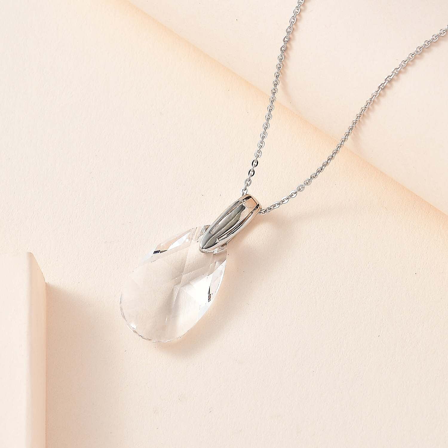  White Finest Crystal Pendant with Chain (Size 20) in Platinum Overlay Sterling Silver 12.000 Ct.