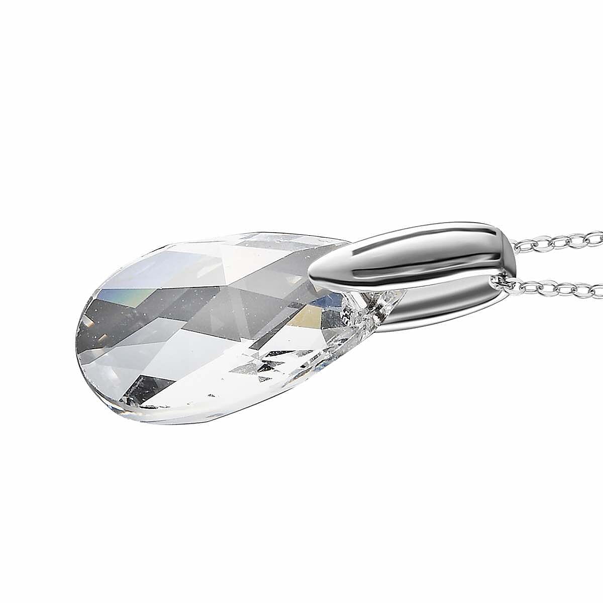  White Finest Crystal Pendant with Chain (Size 20) in Platinum Overlay Sterling Silver 12.000 Ct.