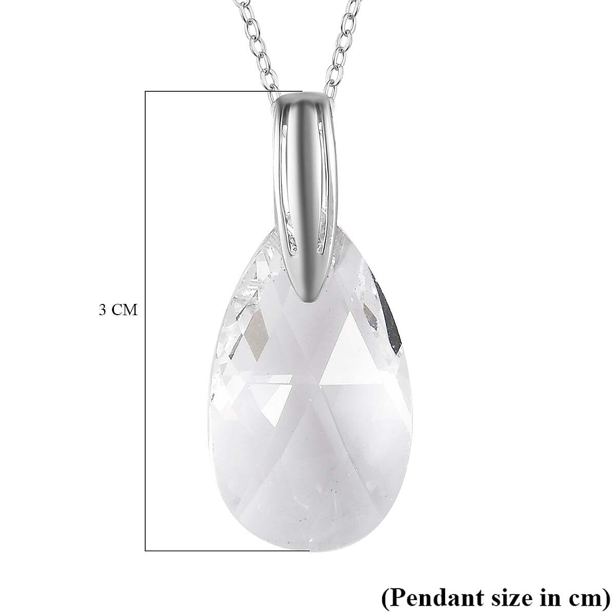 White Finest Crystal Pendant with Chain (Size 20) in Platinum Overlay Sterling Silver 12.000 Ct.