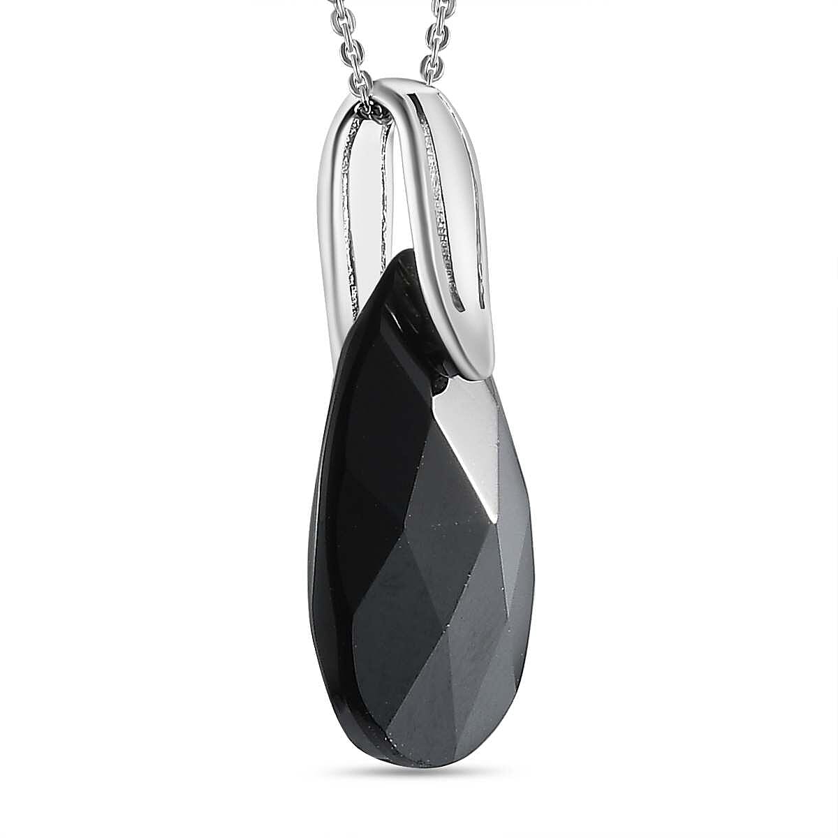 Jet Finest Austrian Crystal Solitaire Pendant with Chain (Size 20) in Platinum Overlay Sterling Silver
