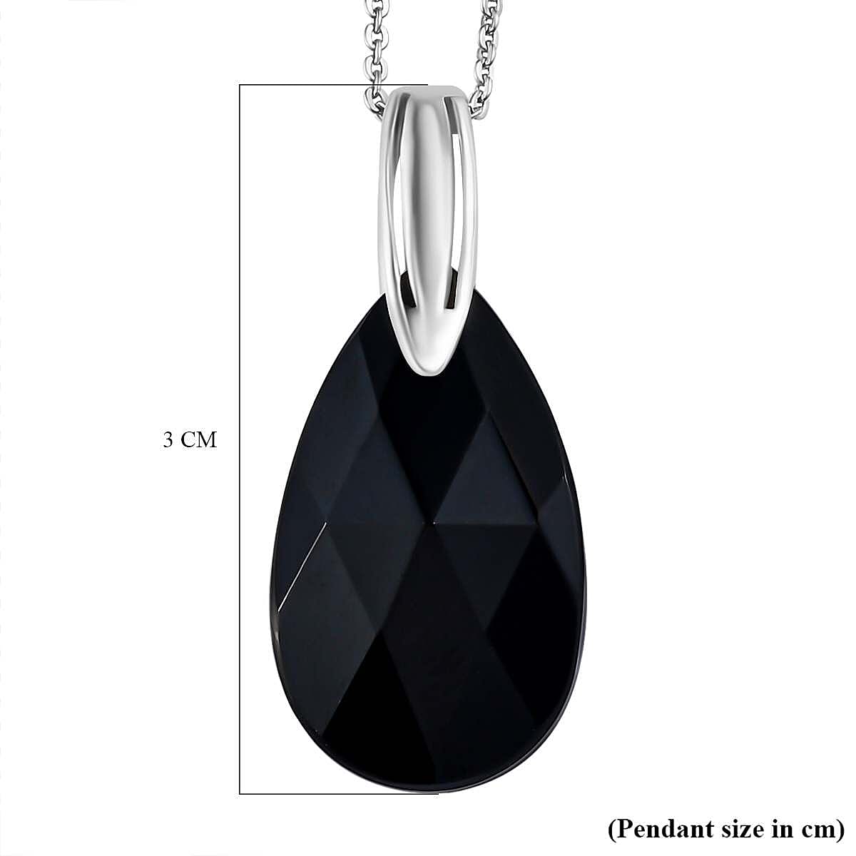 Jet Finest Austrian Crystal Solitaire Pendant with Chain (Size 20) in Platinum Overlay Sterling Silver