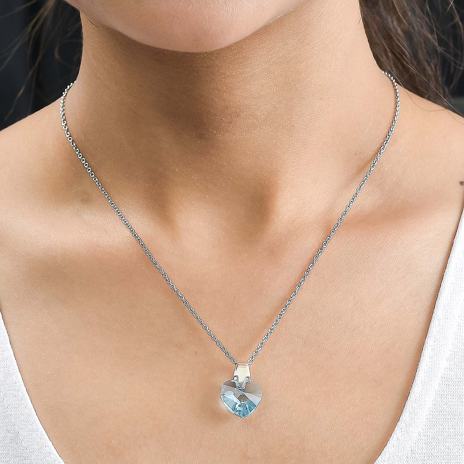 Aquamarine Finest Crystal Pendant with Chain (Size 20) in Platinum Overlay Sterling Silver 6.890 Ct.