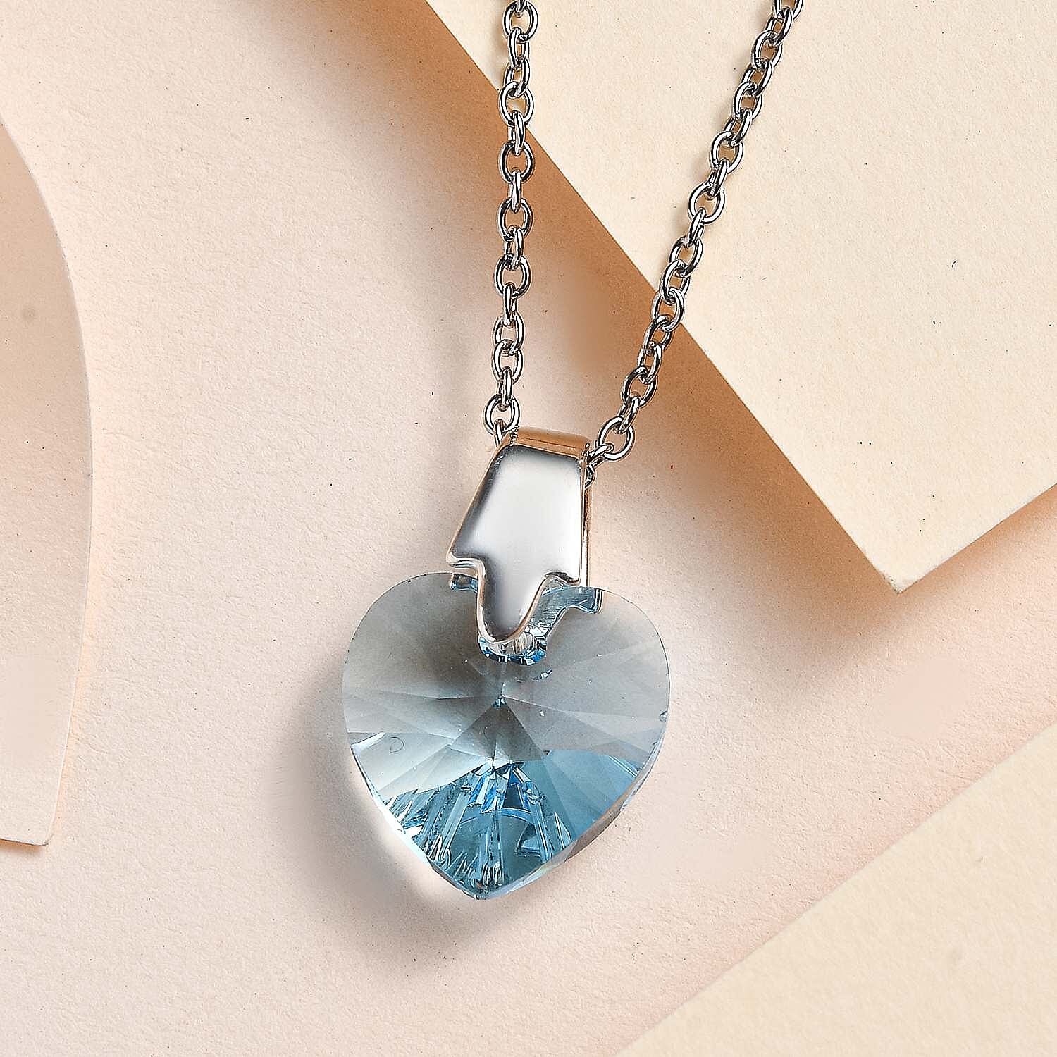 Aquamarine Finest Crystal Pendant with Chain (Size 20) in Platinum Overlay Sterling Silver 6.890 Ct.