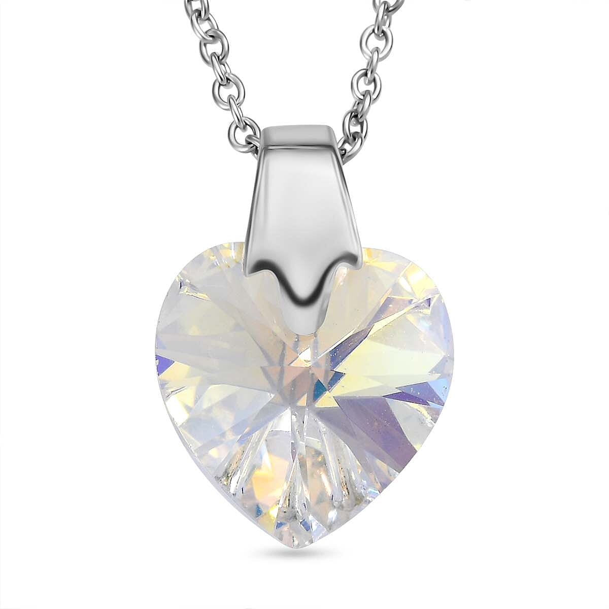 AB Finest Austrian Crystal Platinum Overlay Sterling Silver Heart Pendant with Stainless Steel Chain (Size 20)