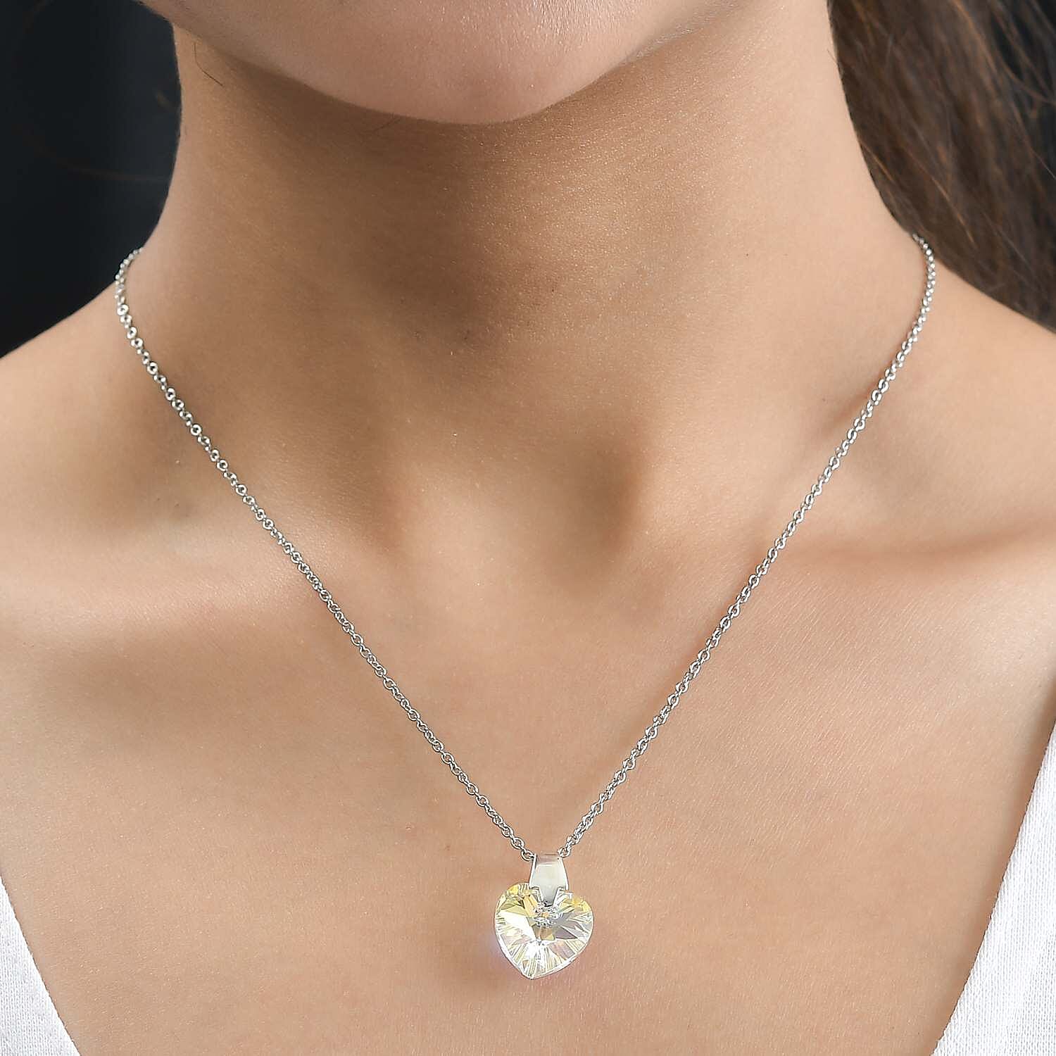 AB Finest Austrian Crystal Platinum Overlay Sterling Silver Heart Pendant with Stainless Steel Chain (Size 20)