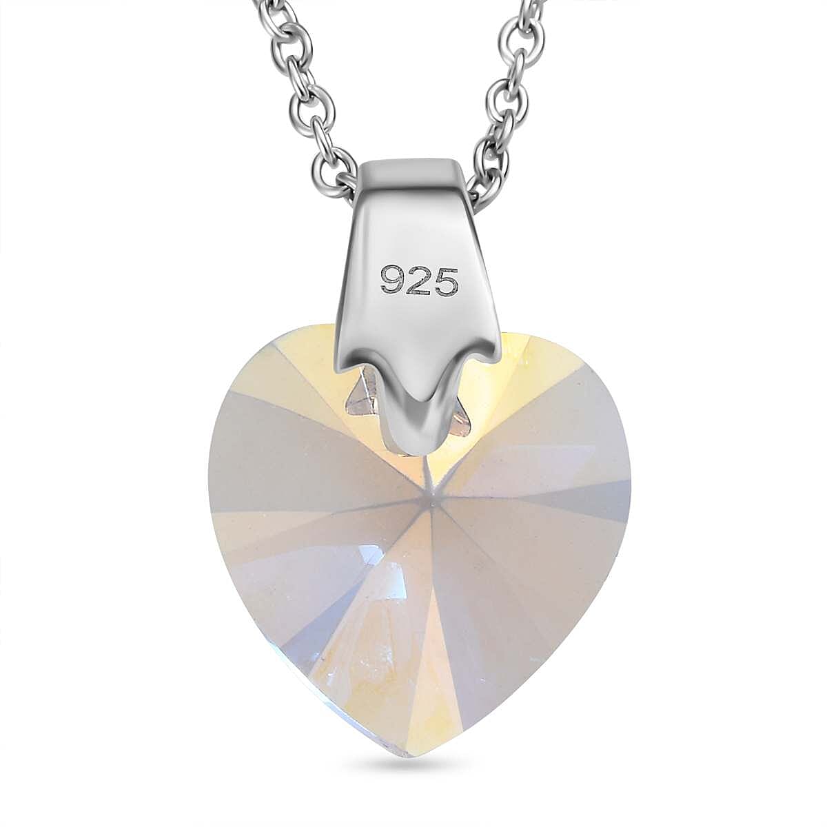 AB Finest Austrian Crystal Platinum Overlay Sterling Silver Heart Pendant with Stainless Steel Chain (Size 20)