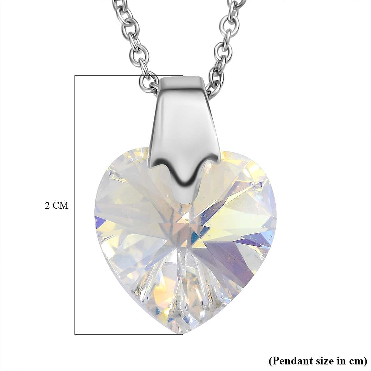 AB Finest Austrian Crystal Platinum Overlay Sterling Silver Heart Pendant with Stainless Steel Chain (Size 20)