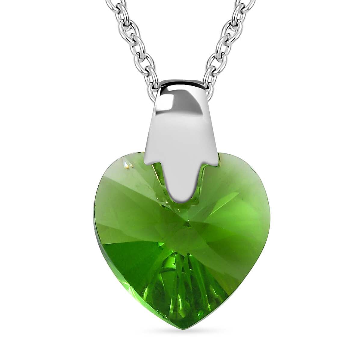 Fern Green Finest Austrian Crystal Platinum Overlay Sterling Silver Heart Pendant with Stainless Steel Chain (Size 20)