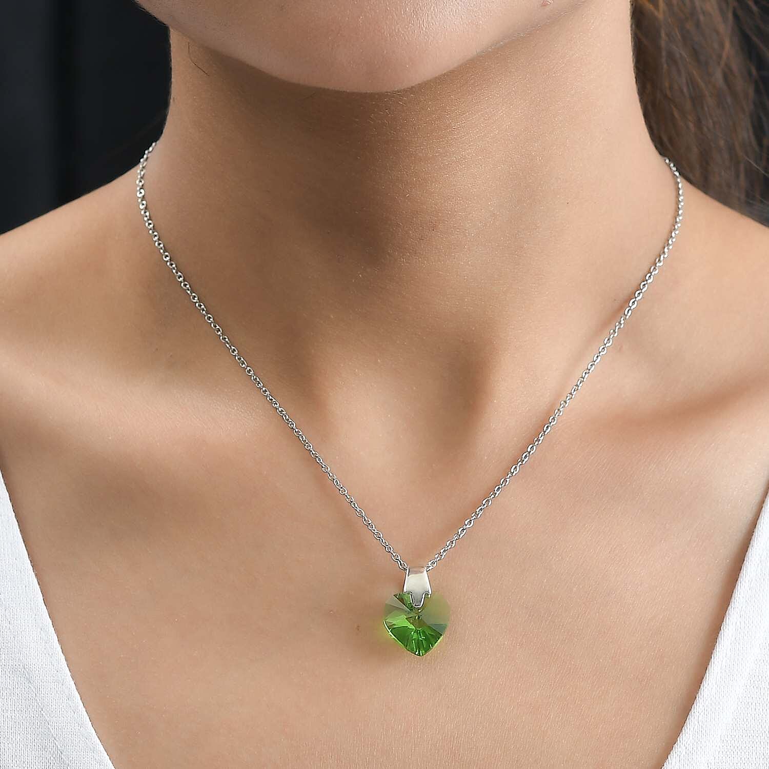 Fern Green Finest Austrian Crystal Platinum Overlay Sterling Silver Heart Pendant with Stainless Steel Chain (Size 20)